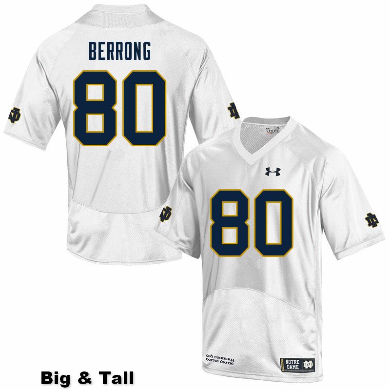 Men's NCAA Notre Dame Fighting Irish #80 Cane Berrong Stitched College Under Armour Authentic White Big & Tall Football Jersey CI10B32JF